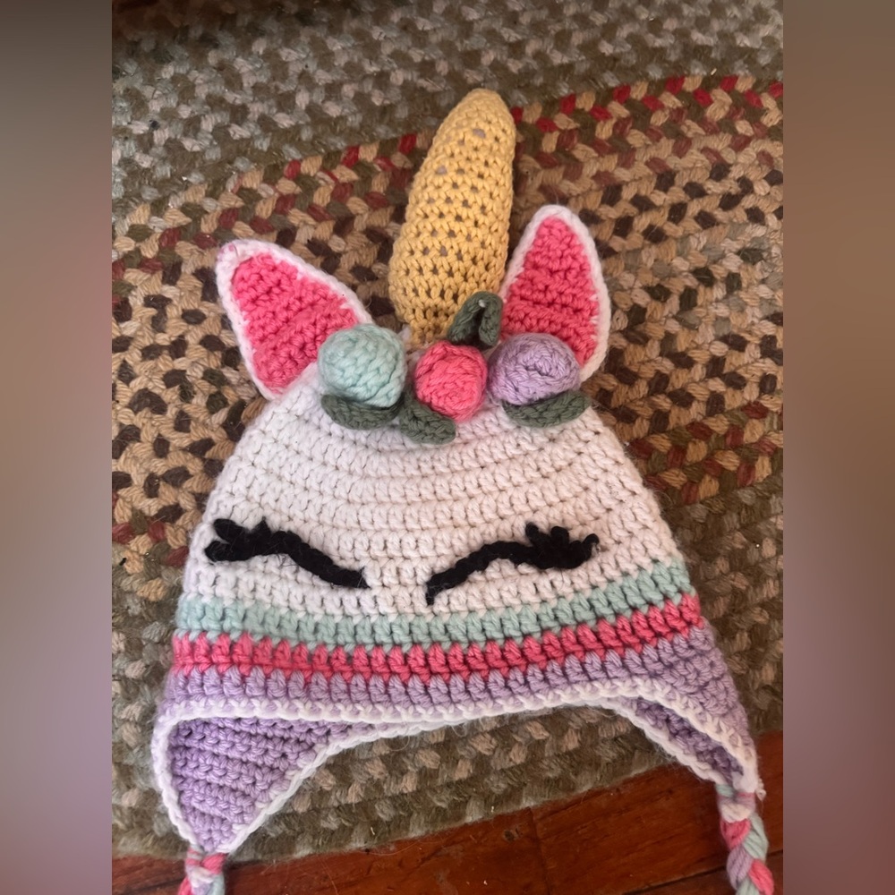 Unicorn Crochet Hat with Pink and Gold Accents